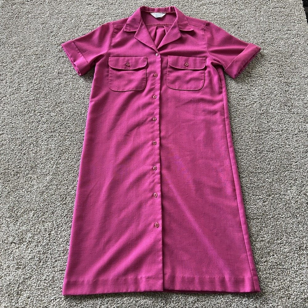 Vintage Sears Dress Womens M Pink Short Sleeve Collared Button Shirt Knee Length